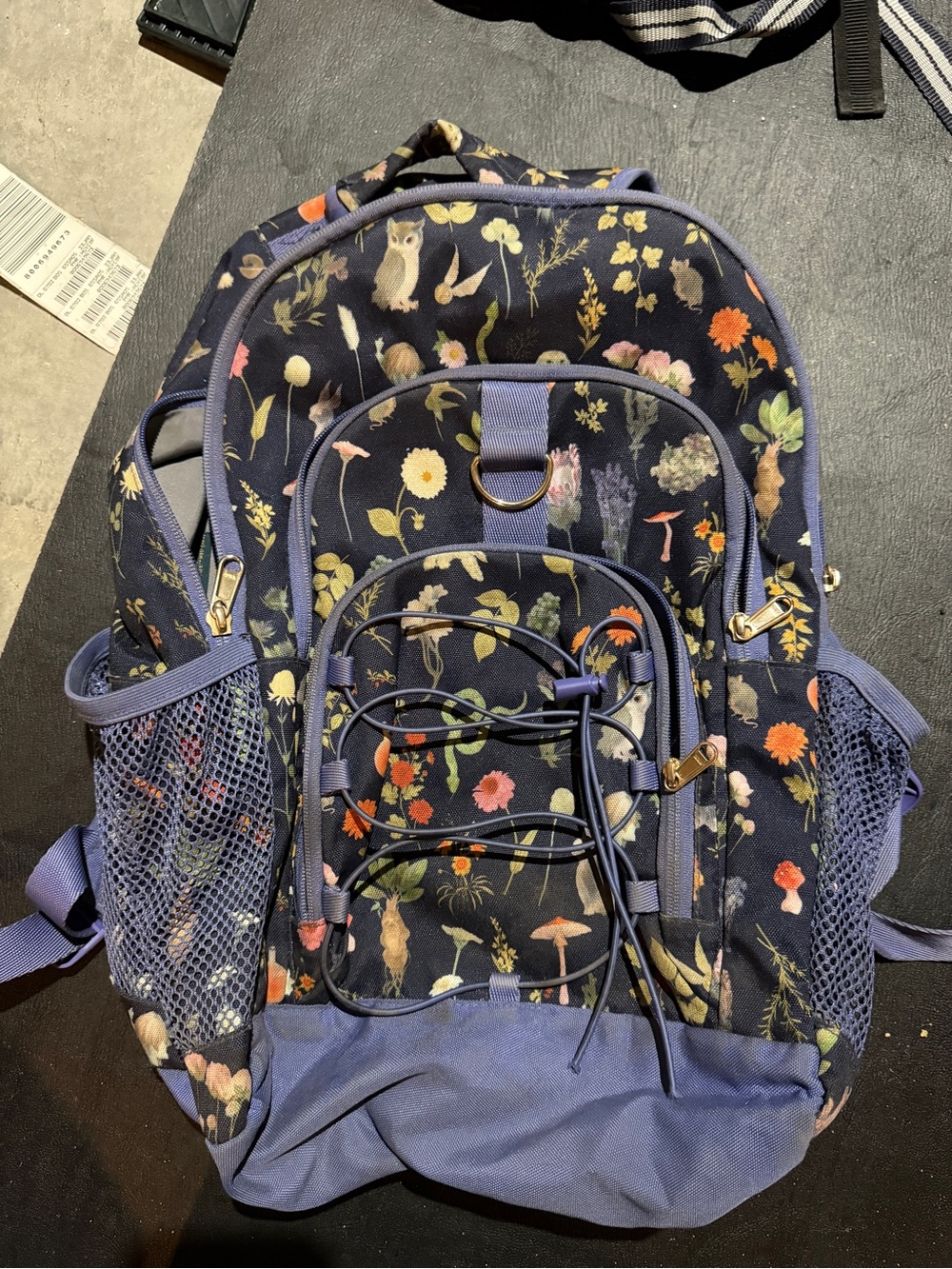 Pottery Barn Teen Navy Floral & Woodland Print Backpack with Lavender Trim